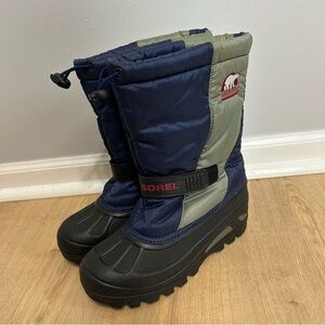 Sorel Kagawong Youth Navy Gray Snow Winter Insulated Boots Boys Kids Size 5